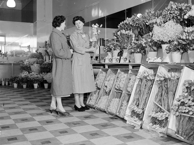 A display of flowers at Rankin's shop, 80 Princes Street, 1960.