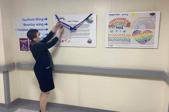 Children and families of Sheffield hospital staff have created a 'wall of thanks' for workers at the Northern General.