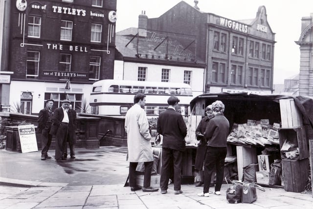 The scene in Fitzalan Square, Sheffield, on a Sunday morning, as casual passers-by stop for the Sunday morning papers in the quiet of the city centre, July 18, 1965
