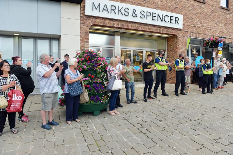 Don was a fixture on the market, on his stall located outside Marks & Spencer, for decades. Store staff were among those to watch his procession pass today.