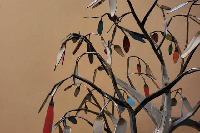 Tree of Opportunity, a sculpture made by Jason Heppenstall from hundreds of knives collected from across South Yorkshire.