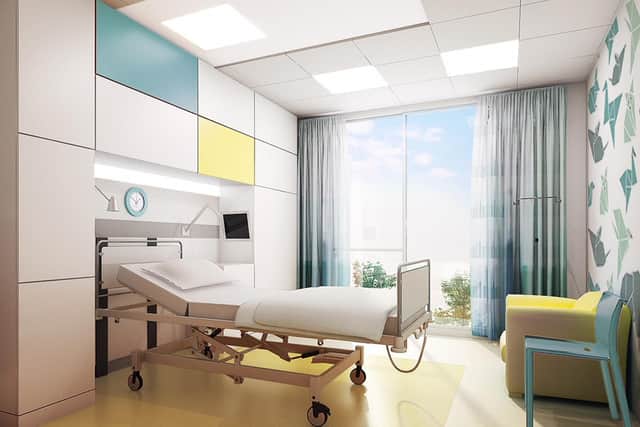 Artistic impression of a single patient bedroom on the new Cancer and Leukaemia ward at Sheffield Children’s Hospital