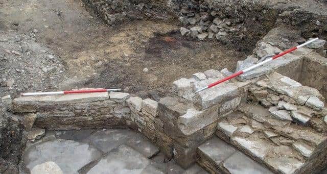 The excavated walls and staircase at Sheffield Castle. Photo: Wessex Archaeology/PA Wire.