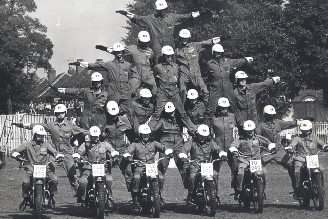 Motorcycle display team at Rotherham Centenary celebrations, August 1971