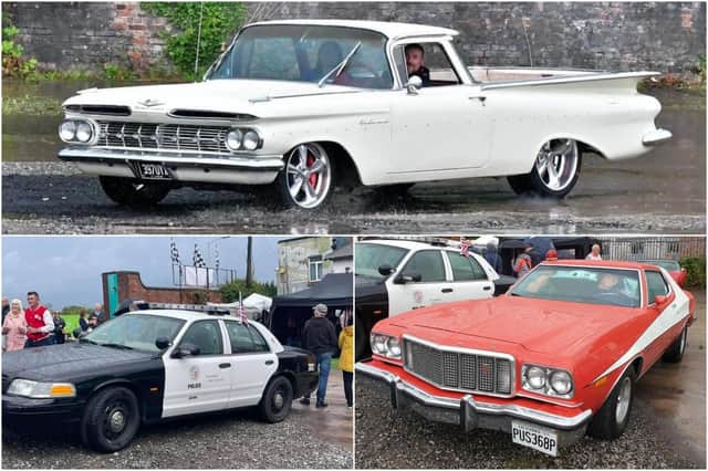 American cars on show at Olympia House Antiques in Chesterfield.