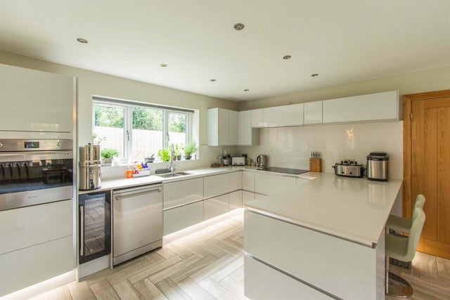 The kitchen is found in the open plan space on the ground floor.