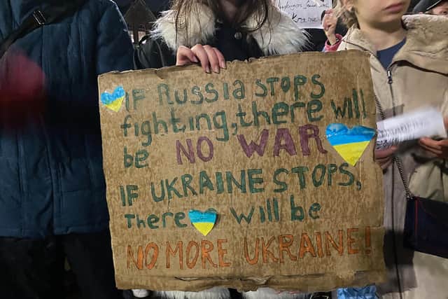 A sign that shows a predicament that most Ukrainians are facing right now.