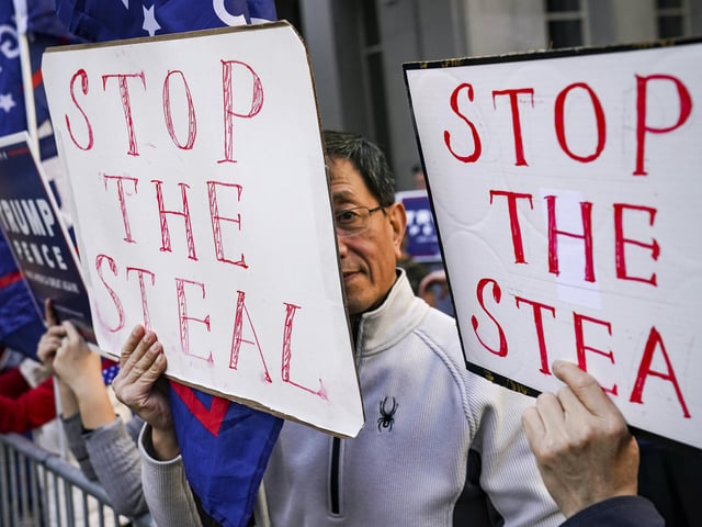 Supporters of President Donald Trump demonstrate after the 2020 presidential election is called for President-elect Joe Biden in Philadelphia. (AP Photo/John Minchillo)