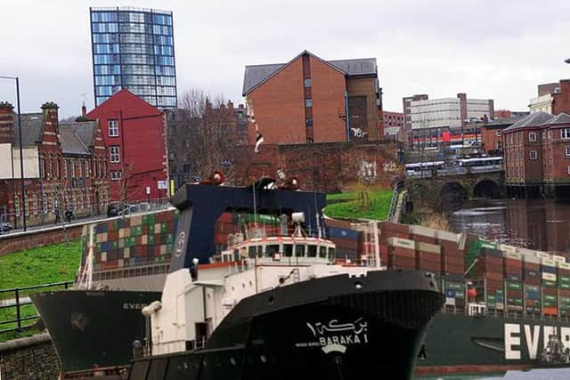 A view of the stricken ship on the River Don from Nursery Street in Sheffield city centre