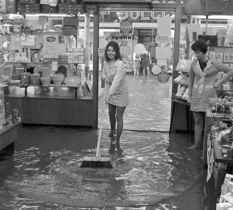 1973 saw the town centre under water - do you recognise this shop?