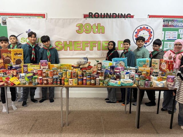 39th Sheffield proudly display the food they collected to support local families.