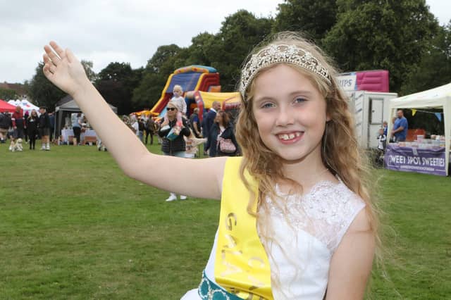 Gala queen Lucy Corden, 8, welcomes everyone to Kirkby's Party In The Park. It was the town's big event of the year.