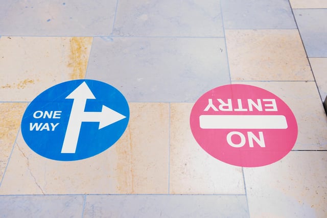 Markers have been placed along the floor guiding shoppers to use a one way system when visiting the centre for safety reasons