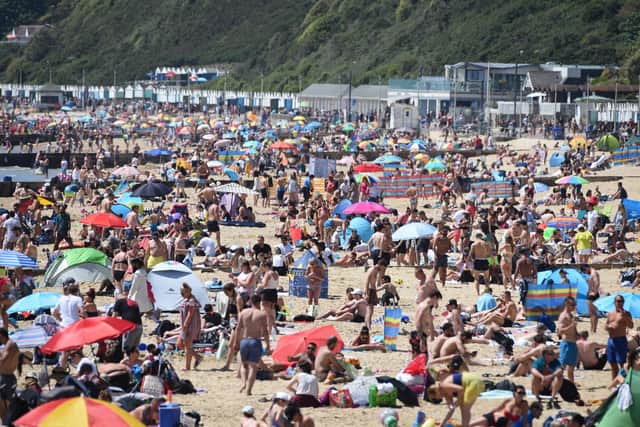 Revellers at Bournemouth beach during the UK's spring bank holiday on May 25.