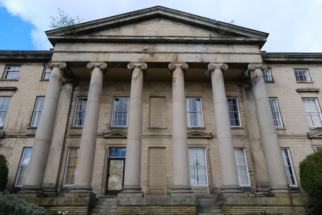 The main portico - porch - of the Flockton building has six Ionic columns.