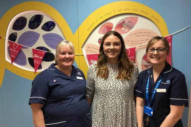 From left, Helen Brown, Tara Clayton and Clare Croxall, specialist nurse in organ donation at Sheffield Teaching Hospitals
