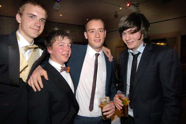 KING ECGBERTS SCHOOL PROM   l/r:  Andrew Waite, Lewys Wheeler, Tom Noeta and Andrew Lumsden at the King Ecgberts School 6th Form Prom at Baldwins Omega.    1 July 2010