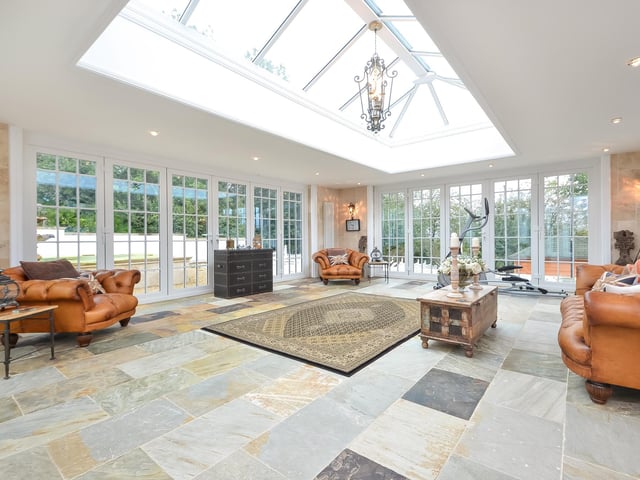 This huge five-bedroom Portsdown Hill home in Portsmouth is up for raffle. Pictured is the property's 7.39m x 6.4m detached orangery.