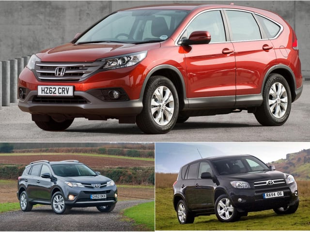 A strong showing from Japan when it comes to large SUVs. 
Honda CR-V (2012 - 2018) 100.0%; Toyota RAV4 (2013 - 2019) 100.0%; Toyota RAV4 (2006 - 2012) 95.7%