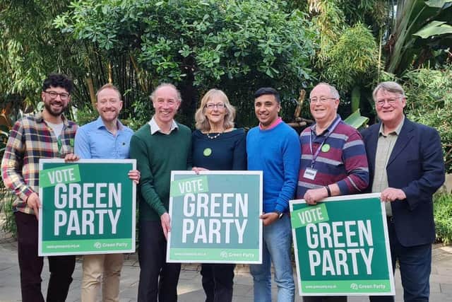 Green Party candidates at the Sheffield City Council 2024 election campaign launch. Left to right Alexi Dimond, Peter Gilbert, Douglas Johnson, Christine Gilligan Kubo, Maroof Raouf, Bernard Little (retiring), Brian Holmshaw. Picture supplied by Sheffield Green Party