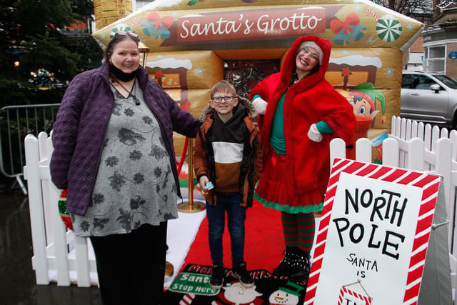 Lorna and her son Charlie meet the elf at the grotto, organised by Falkirk Delivers.