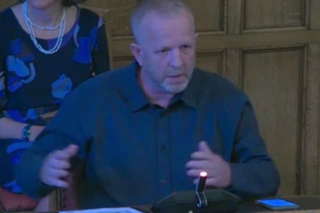 Mick Hill, owner of Rivelin Valley Dog Park, seen here speaking at a Sheffield City Council planning committee which refused him planning permission. Mr Hill said he now plans to appeal against the decision