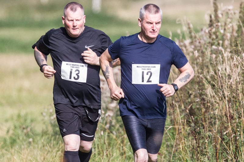 Stuart Teague and Les Casson taking part in Sunday's trail race beginning and ending at Hawick Moor