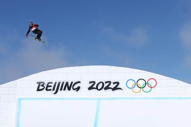 Katie Summerhayes of Team Great Britain performs a trick during the Women's Freestyle Skiing Freeski Slopestyle Qualification on Day 10 of the Beijing 2022 Winter Olympics at Genting Snow Park on February 14, 2022 in Zhangjiakou, China (photo by Ezra Shaw/Getty Images)