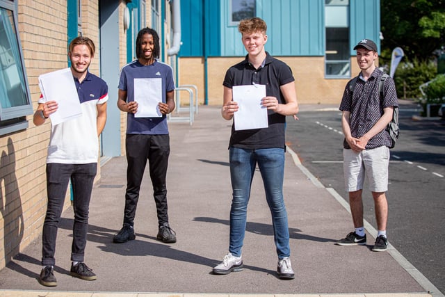 Samual Beer, Karim Henry, Oli Boniface and Cameron Jackson with their results at UTC College in Portsmouth. Picture: Habibur Rahman