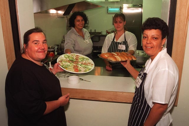 Pictured at The Foyer, Spring Lane, Norfolk Park, Sheffield. Seen are ladies from the kitchen LtoR are, Chris Gardener, Bev Watts, Sharleen Hobson, and Libby Greaves back in 1997