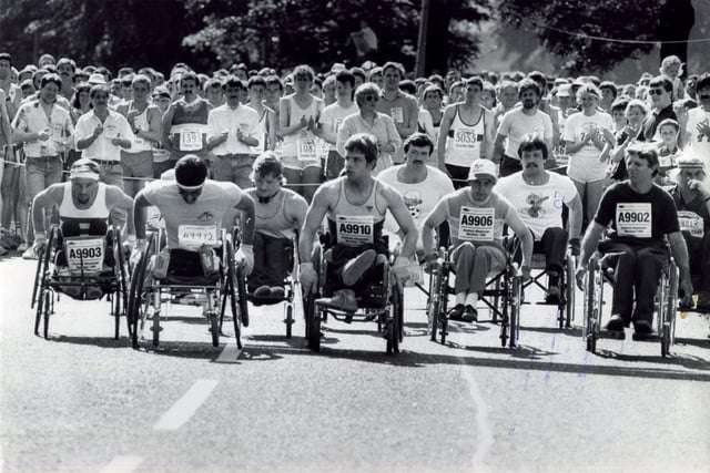 The start of the Sheffield Wheelchair Marathon in 1986