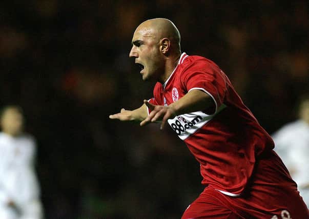 Massimo Maccarone celebrates Middlesbrough's winning goal against Basel in the 2006 UEFA Cup quarter final.