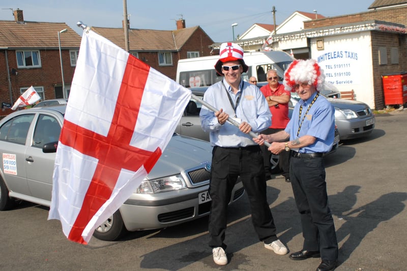 Mark Wood and Davey Urwin, from Whiteleas Taxis, got right behind England in 2010. Remember this?