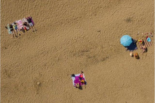 A drone's view shows people were social distancing at Portobello Beach.