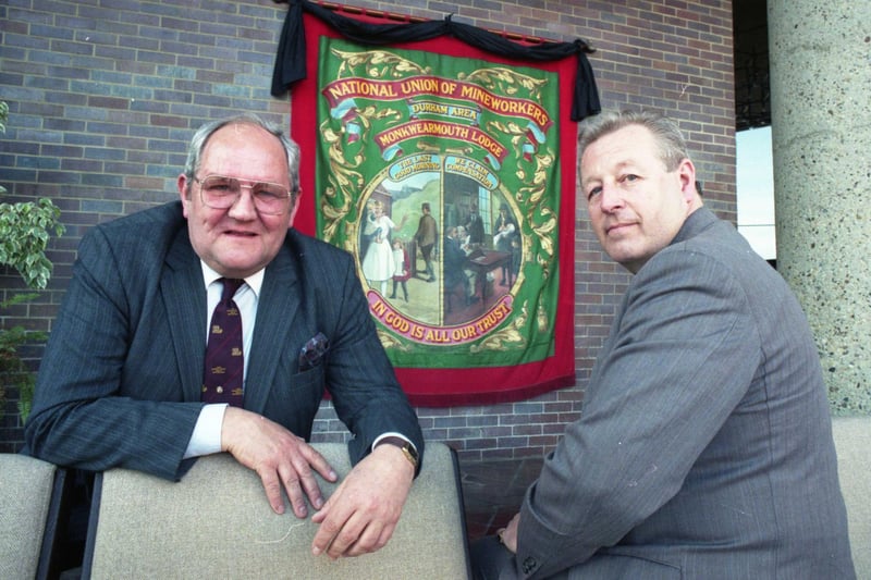 Councillor Eric Holt, left, and council leader Bryn Sidaway were pictured with the Monkwearmouth Banner in place at the Civic Centre. Who can tell us more about this May 1998 scene?