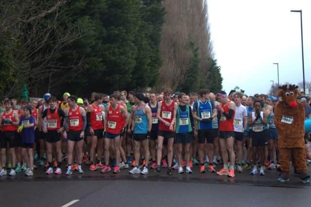 Runners competing in the Percy Pud 10K race stand on the start line, raring to go. Picture by Andreea Popa