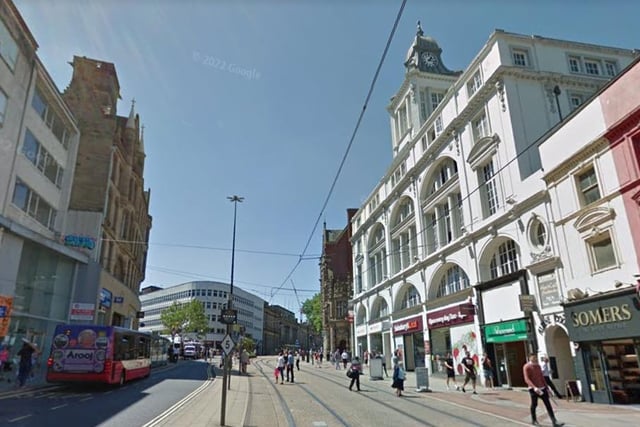 The highest number of reports of violent and sexual crimes in Sheffield in 2022 were made in connection with incidents that took place on or near High Street in Sheffield city centre with 115