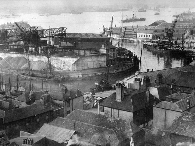 The Camber Dock from the cathedral bell tower circa 1930. Picture: Paul Costen collection