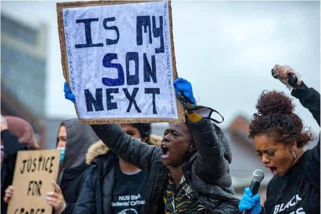 A demonstration as part of the Black Lives Matter movement was held at Devonshire Green in  Sheffield yesterday (Picture: Bruce Rollinson)