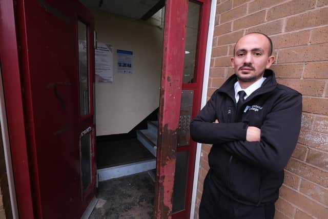 Mohammed Saleh says the staircase in his flat block has been taken over by rough sleepers who smoke drugs on the landings at night because the council will not fix a communal door.