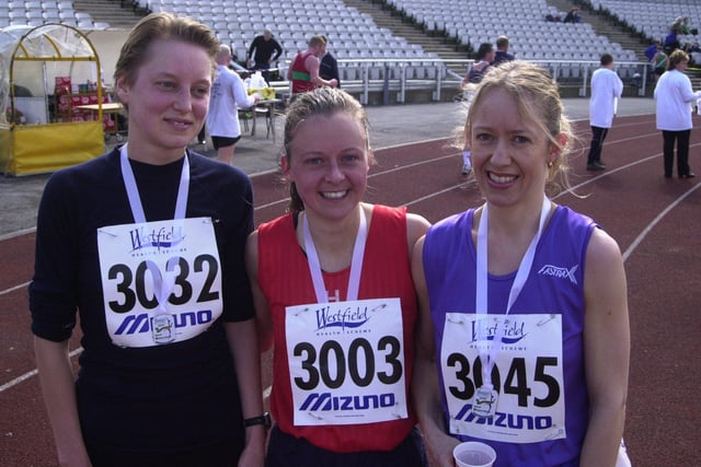 Pictured at the Sheffield Marathon, Seen are winners in the ladies half marathon LtoR are, 3rdMartina Salomonsson, 1st Channah Patton, and 2nd Anne Kirtley pictured in the early 2000s