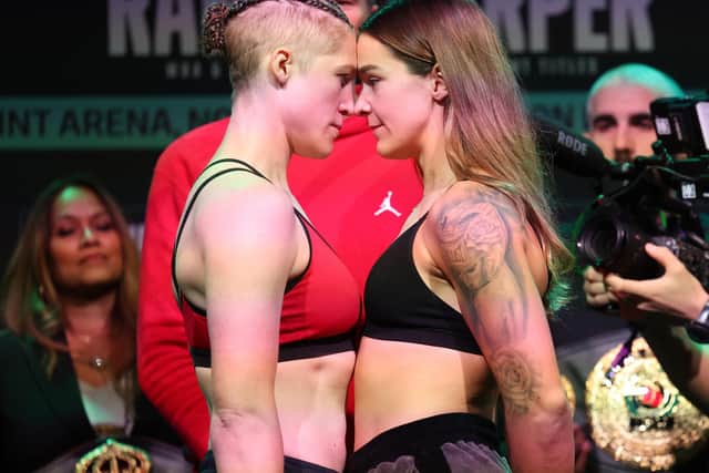 Hannah Rankin and Terri Harper (right) before their world title fight: Mark Robinson Matchroom Boxing