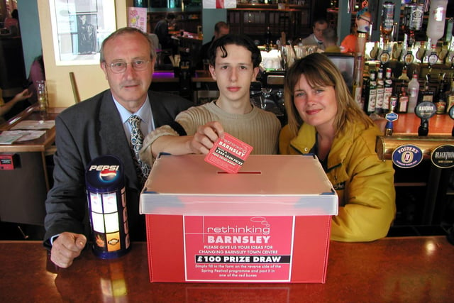 Ciaran Baker, 18,  with Cabinet spokesman Coun Bill Denton and Julie Medlam, Marketing Manager at Chicago Rock Cafe in Barnsley