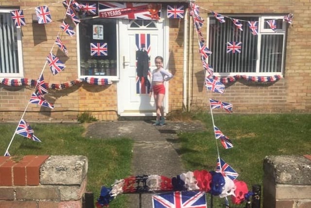 Leanne Hall has put up these decorations for VE Day.