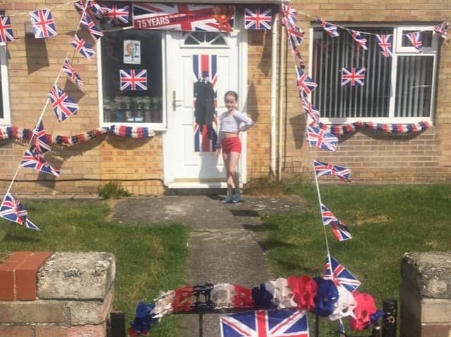 Leanne Hall has put up these decorations for VE Day.