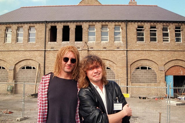 Joe Elliott and Rick Savage of Def Leppard at the launch of Players Cafe the site of the  Carbrook School, Attercliffe.