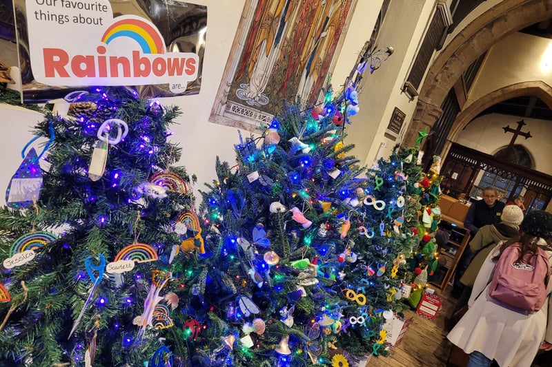 A selection of Christmas Tree Festival entries at Hucknall Parish Church