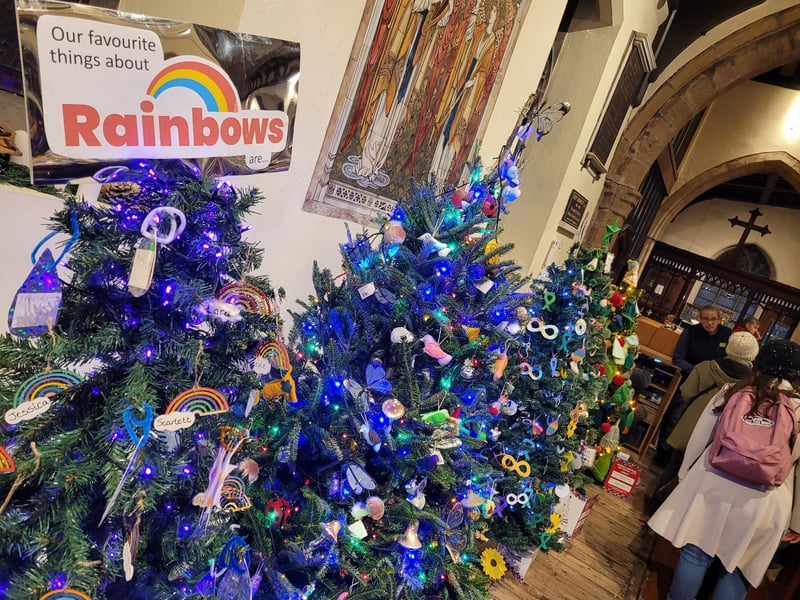 A selection of Christmas Tree Festival entries at Hucknall Parish Church