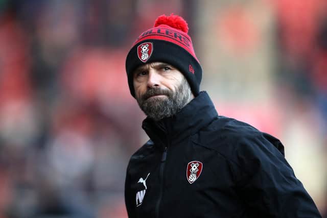 ROTHERHAM, ENGLAND - JANUARY 01: Paul Warne, Head Coach of Rotherham United looks on prior to the Sky Bet League One match between Rotherham United and Bolton Wanderers at AESSEAL New York Stadium on January 01, 2022 in Rotherham, England. (Photo by George Wood/Getty Images)