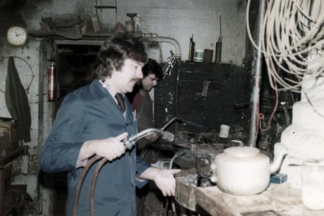 Workers at Leah's Yard, Cambridge Street, in 1981